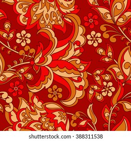 Elegance seamless pattern with ethnic flowers. Vector Floral Illustration in asian textile style