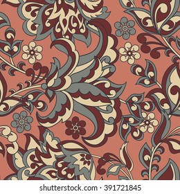 Elegance seamless pattern with ethnic flowers. Vector Floral Illustration in asian textile style