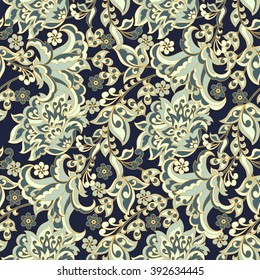Elegance seamless pattern with ethnic flowers. Vector Floral Illustration in asian textile style