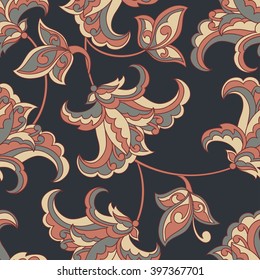Elegancia sin patrón con flores étnicas. Ilustración floral de Vector