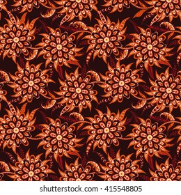 Elegance seamless pattern with ethnic flowers. Vector Floral Illustration in asian textile style