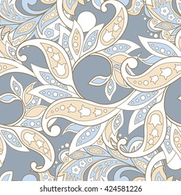 Elegance seamless pattern with ethnic flowers. Vector Floral Illustration in asian textile style
