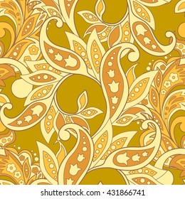 Elegance seamless pattern with ethnic flowers. Vector Floral Illustration in asian textile style