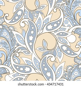 Elegance seamless pattern with ethnic flowers. Vector Floral Illustration in asian textile style