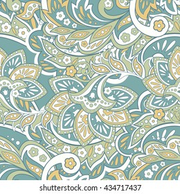 Elegance seamless pattern with ethnic flowers. Vector Floral Illustration in asian textile style