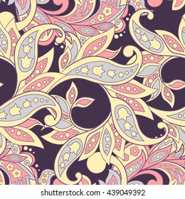 Elegance seamless pattern with ethnic flowers. Vector Floral Illustration in asian textile style