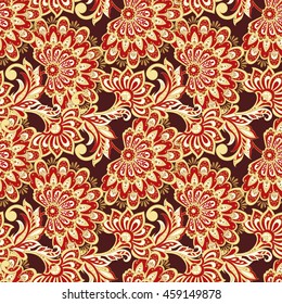 Elegance seamless pattern with ethnic flowers. Vector Floral Illustration in Asian textile style