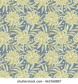 Elegance seamless pattern with ethnic flowers. Vector Floral Illustration in Asian textile style