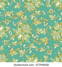 Elegance seamless pattern with ethnic flowers. Vector Floral Illustration