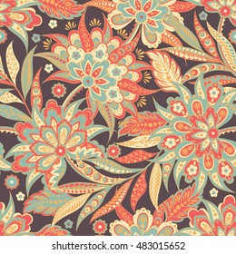 Elegance seamless pattern with ethnic flowers. Vintage Vector Floral Illustration