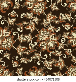 Elegance seamless pattern with ethnic flowers. Vector Floral Illustration