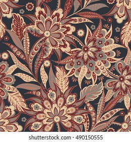 Elegance seamless pattern with ethnic flowers. Vintage Vector Floral Illustration