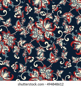 Elegance seamless pattern with ethnic flowers. Vector Floral Illustration