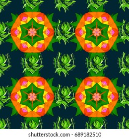 Elegance seamless pattern with ethnic flowers on colorful background. Vector Floral Illustration in asian textile.