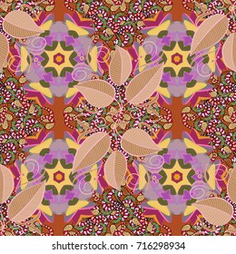 Elegance seamless pattern with ethnic flowers on beige, neutral and orange colors. Vector Floral Illustration in nice textile.