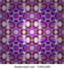 Elegance seamless pattern with ethnic flowers on violet, white and brown colors. Vector Floral Illustration in nice textile.