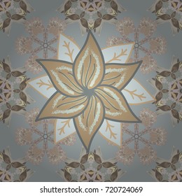 Elegance seamless pattern with ethnic flowers on gray, beige and neutral colors. Vector Floral Illustration in asian textile.