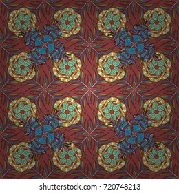 Elegance seamless pattern with ethnic flowers on pink, blue and brown colors. Vector Floral Illustration in cute textile.