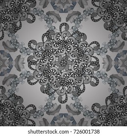 Elegance seamless pattern with ethnic flowers on gray, black and white colors. Vector Floral Illustration in nice textile.