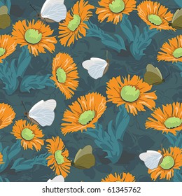 Elegance Seamless pattern with flowers and butterflies on floral background. Stylish vector illustration.