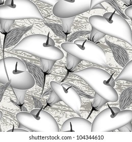 Elegance seamless pattern with flowers kala, Dark vector floral illustration in vintage style, illustration background