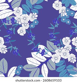 elegance seamless pattern with flowers and leaf, vector floral illustration in vintage style