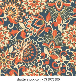 elegance seamless pattern with flowers and leaf, vector floral illustration in vintage style