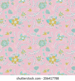 Elegance Seamless pattern with flowers and leaves.Vector floral illustration in pastel colors.
