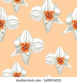Elegance Seamless pattern with flowers narcissus on spring background.