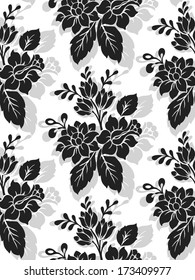 Elegance Seamless pattern with flowers narcissus on black background, vector floral illustration in modern style 