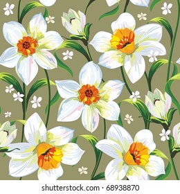 Elegance Seamless pattern with flowers narcissus on spring background, vector illustration