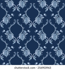 Elegance Seamless pattern with flowers ornament, vector floral illustration in vintage style
