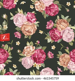 Elegance seamless pattern with flowers peony, eps8