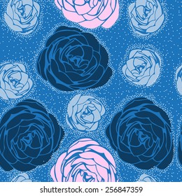 Elegance Seamless pattern with flowers roses, vector illustration in vintage style