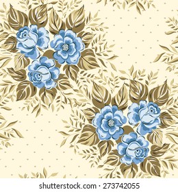 Elegance Seamless pattern with flowers roses, vector floral illustration in vintage style