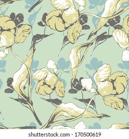 Elegance Seamless pattern with flowers tulips, vector floral 