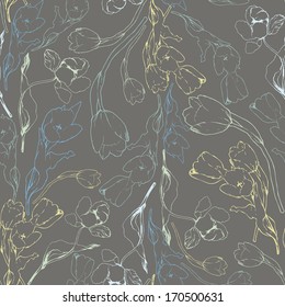 Elegance Seamless pattern with flowers tulips, vector floral 