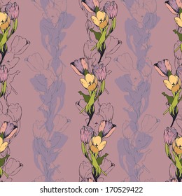 Elegance Seamless pattern with flowers tulips, vector floral 