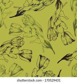 Elegance Seamless pattern with flowers tulips, vector floral 