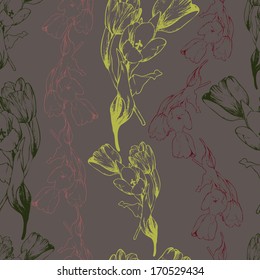 Elegance Seamless pattern with flowers tulips, vector floral 