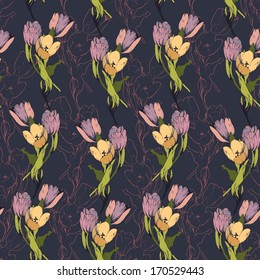 Elegance Seamless pattern with flowers tulips, vector floral 