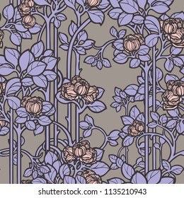 Elegance Seamless pattern with peonies or roses flowers