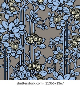 Elegance Seamless pattern with peonies or roses flowers