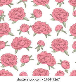 Elegance seamless pattern with peony flowers on white background