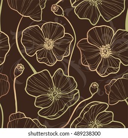 Elegance Seamless pattern with poppy, vector floral illustration in vintage style 