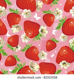 Elegance Seamless pattern with ripe strawberry on a pink background. Abstract food vector illustration.