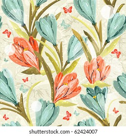 Elegance Seamless pattern with summer flowers on floral background, vector illustration