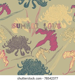 Elegance Seamless pattern with summer flowers on floral background, vector illustration