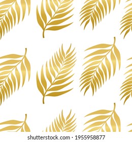 Elegance seamless pattern with tropical leaves in golden. Palm branch. For textile, cover, wrapping paper. Vector illustration.