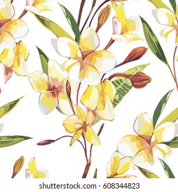 Elegance seamless pattern in vintage style with Plumeria flowers. EPS 10